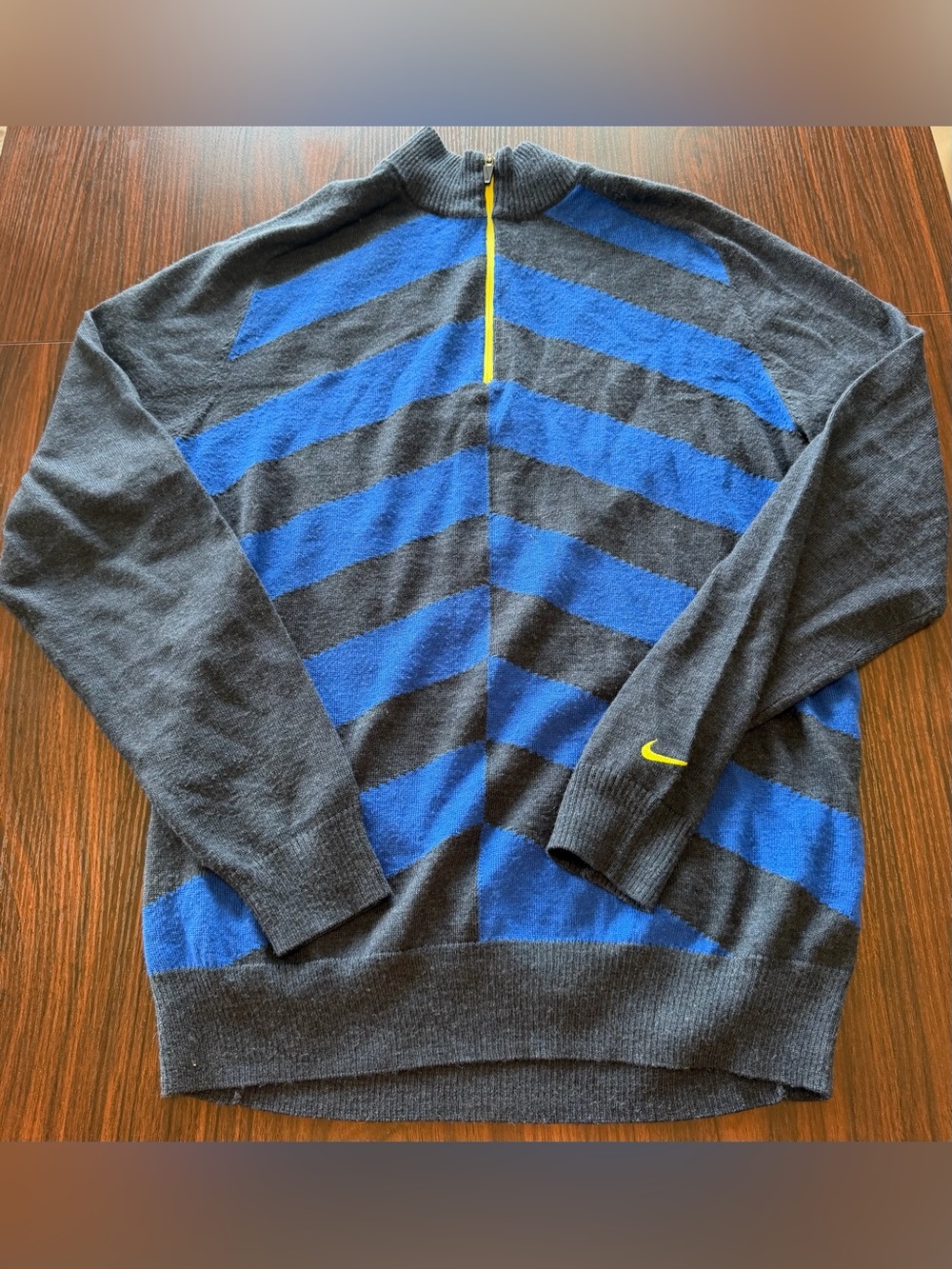 Nike Golf Tour Mens Performance Merino Wool Half Zip Sweater Blue Striped Size M